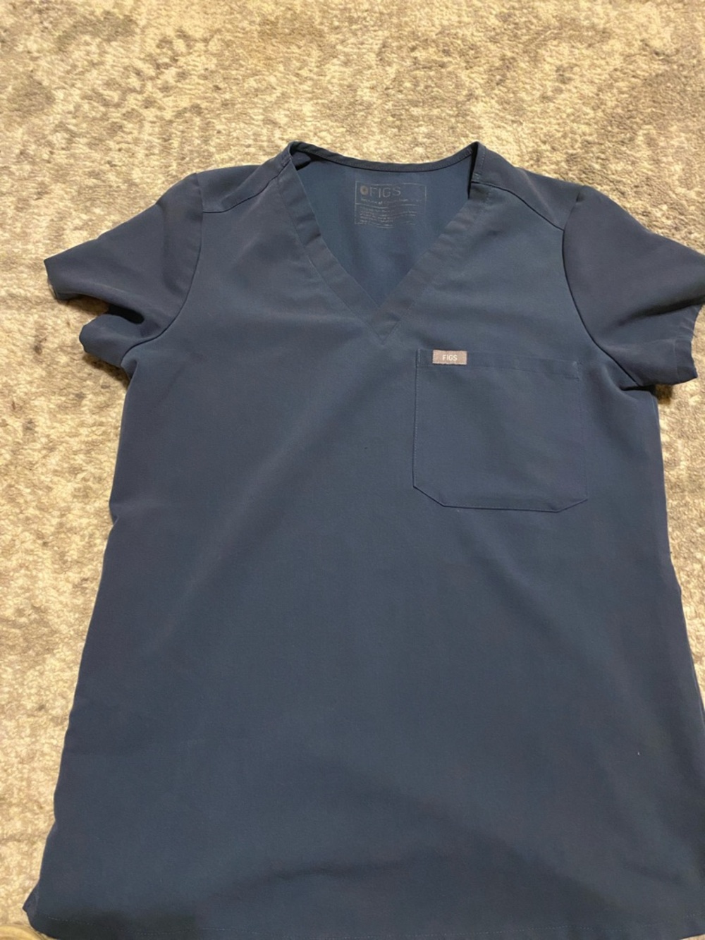 Figs Navy V-Neck Scrub Top with Chest Pocket